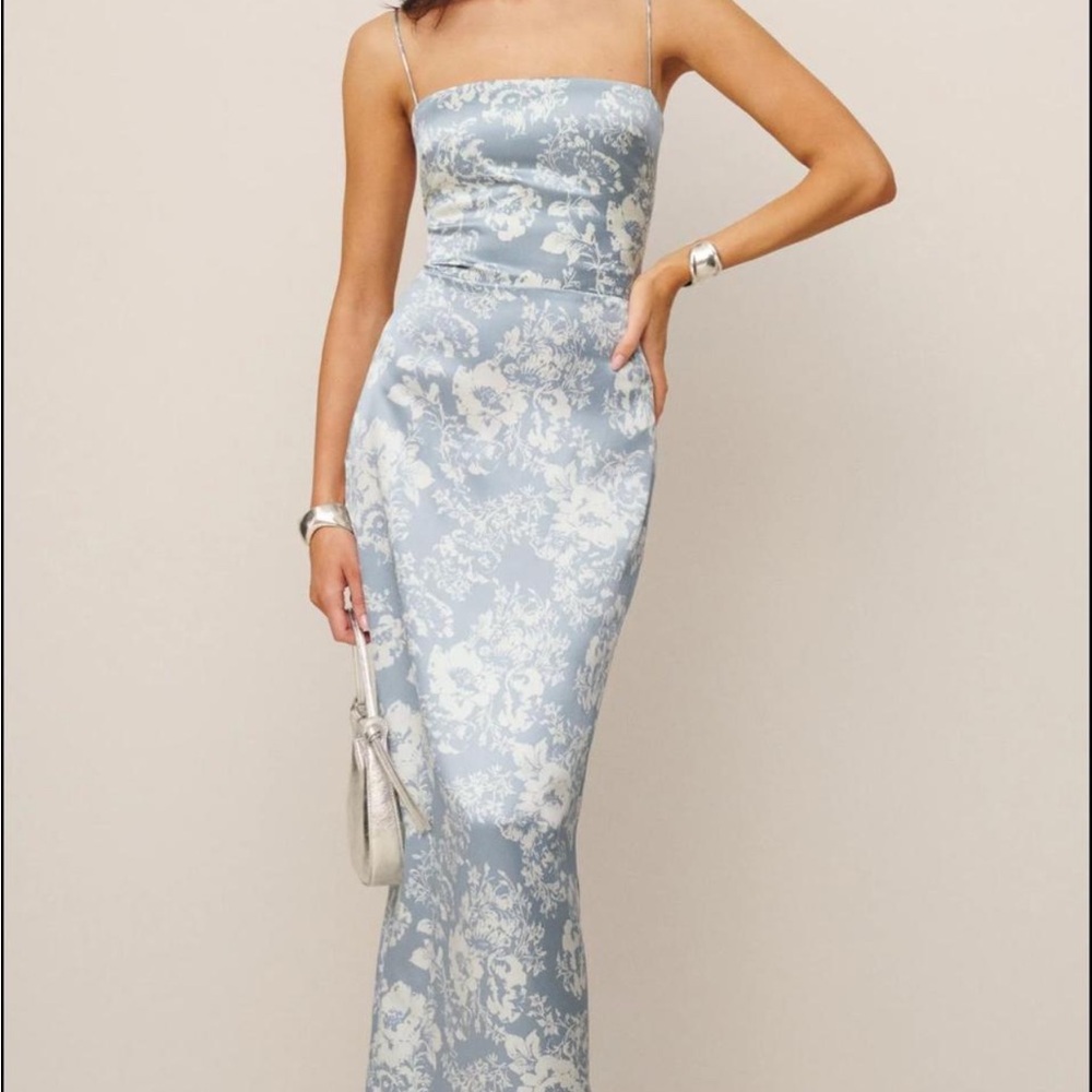 Reformation Frankie silk dress blue floral
